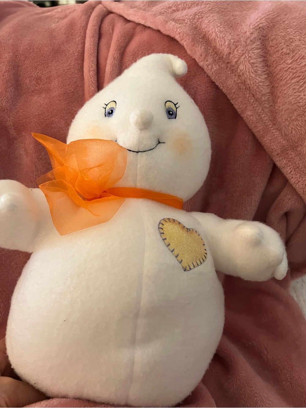 Hallmark White Plush Ghost with Orange Bow and Yellow Heart